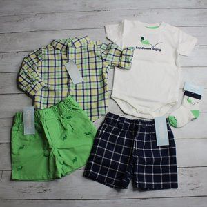 Gymboree Baby Boy Plaid Shorts Shirts Size 6-12 Months Lot Grasshopper
